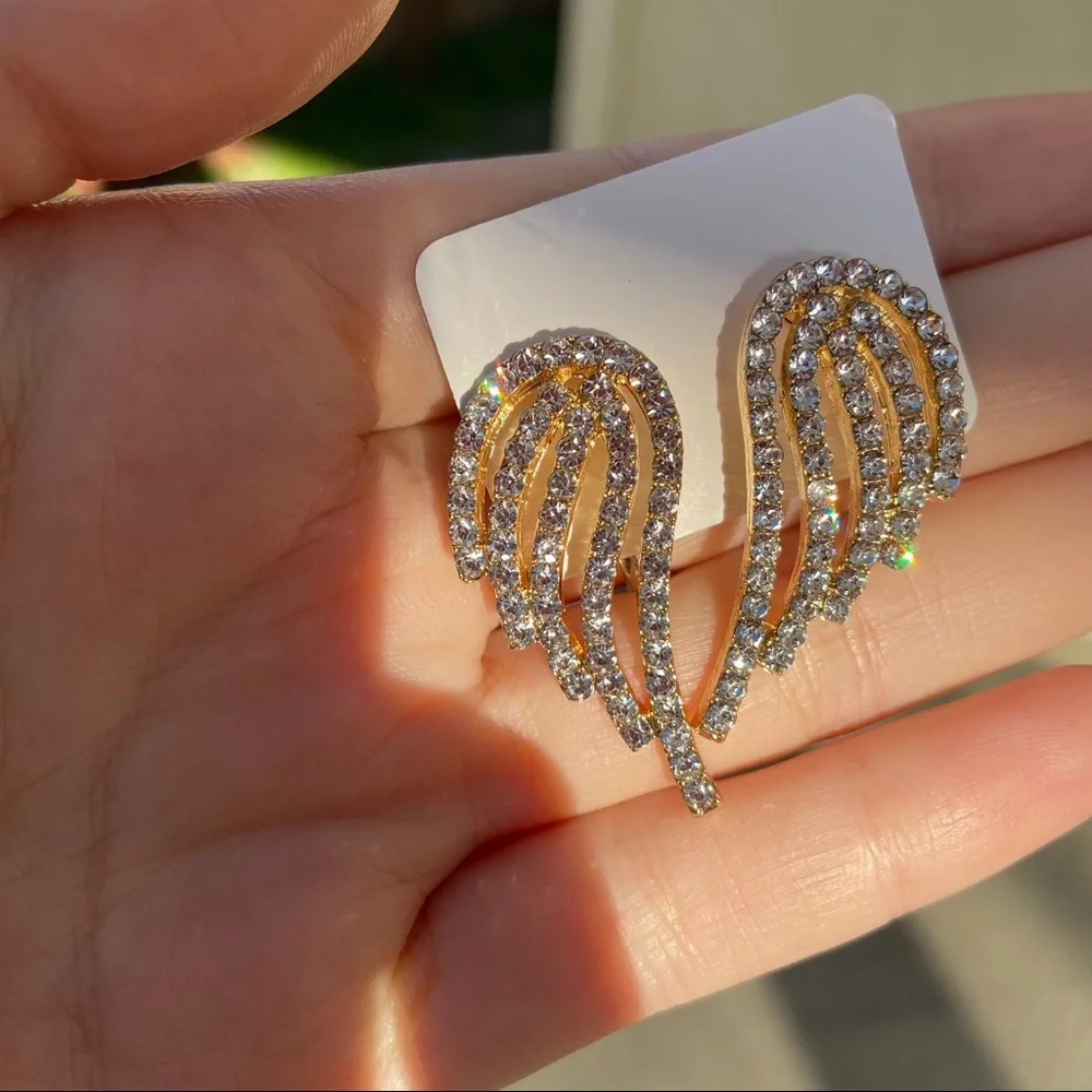 💕 Last one Rhinestones Wings Earrings Bird Angel - Picture 4 of 9